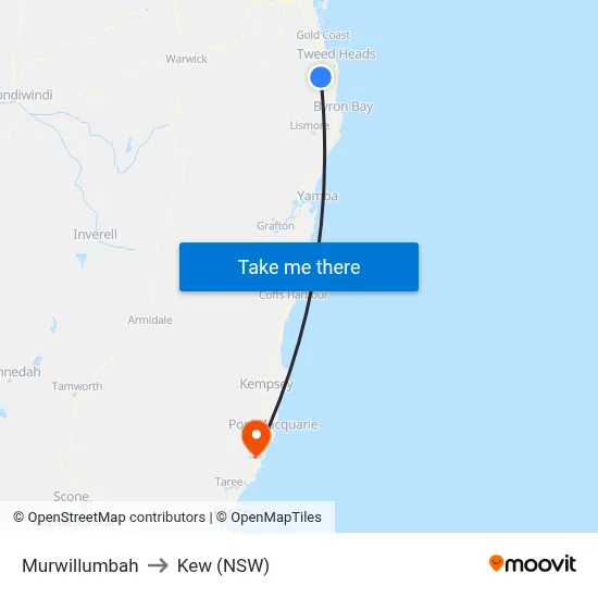 Murwillumbah to Kew (NSW) map