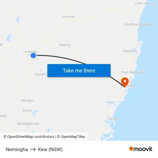 Nemingha to Kew (NSW) map