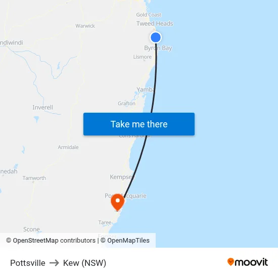 Pottsville to Kew (NSW) map