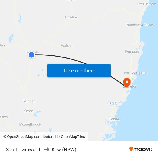 South Tamworth to Kew (NSW) map