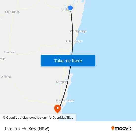 Ulmarra to Kew (NSW) map