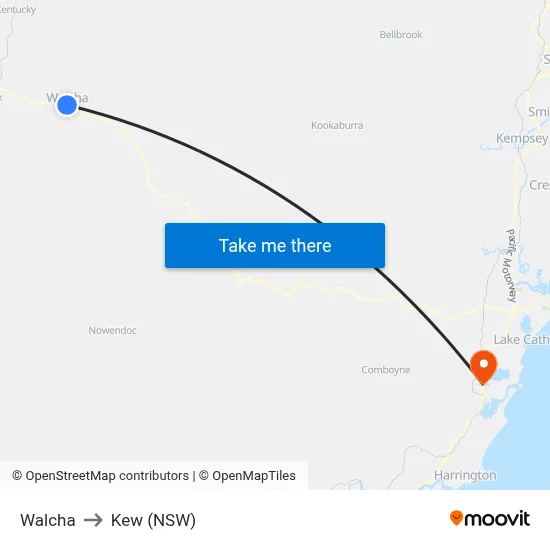 Walcha to Kew (NSW) map