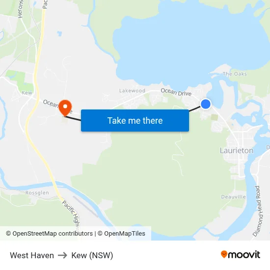West Haven to Kew (NSW) map