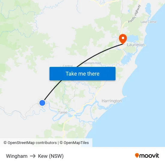 Wingham to Kew (NSW) map