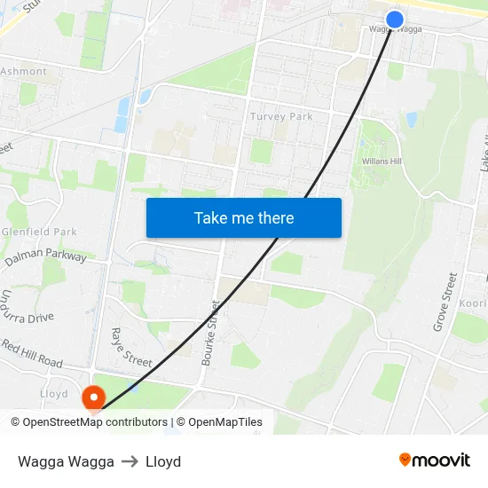 Wagga Wagga to Lloyd map