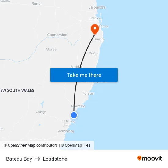 Bateau Bay to Loadstone map