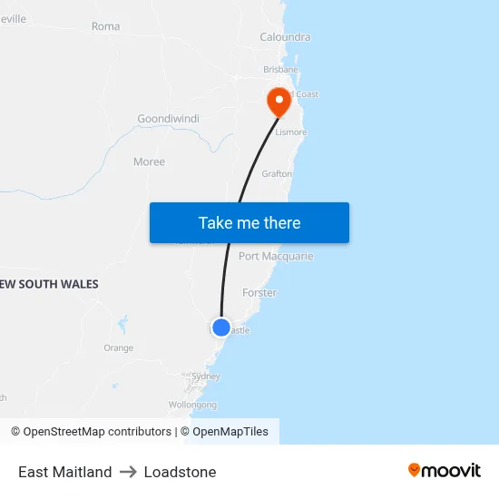 East Maitland to Loadstone map