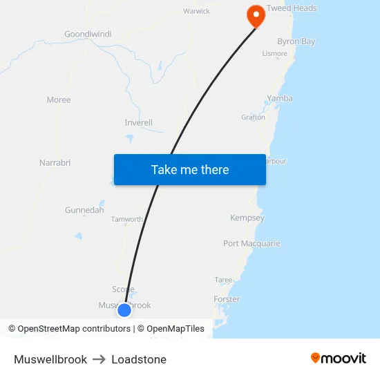 Muswellbrook to Loadstone map