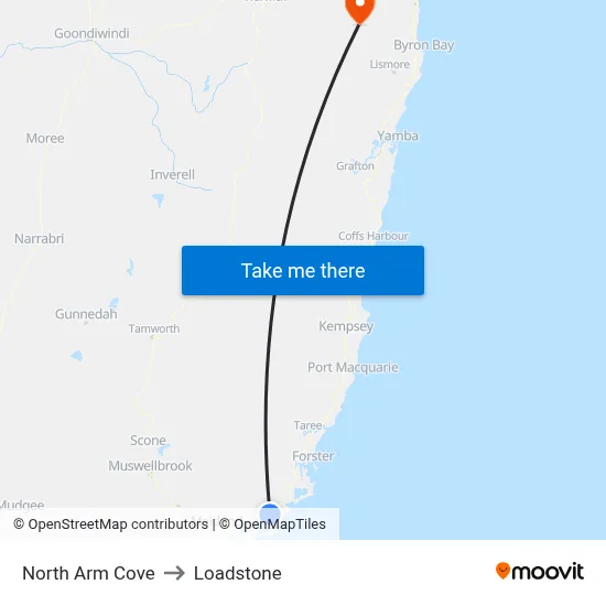 North Arm Cove to Loadstone map