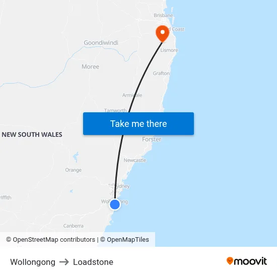 Wollongong to Loadstone map