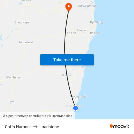 Coffs Harbour to Loadstone map