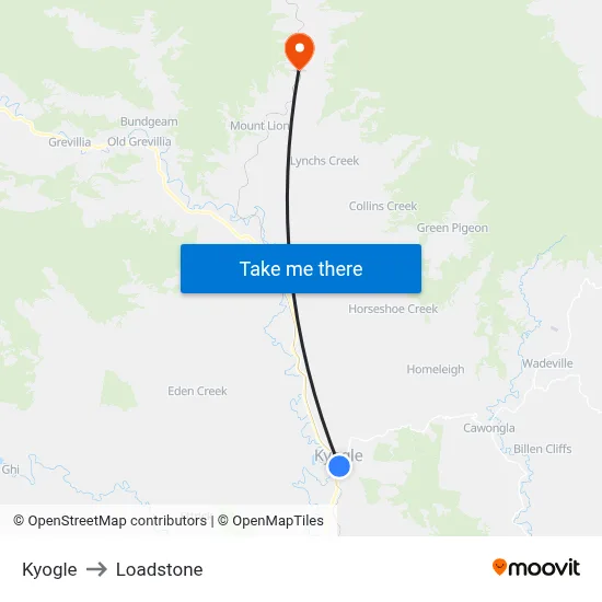Kyogle to Loadstone map