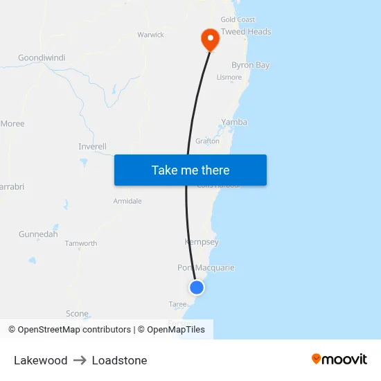 Lakewood to Loadstone map