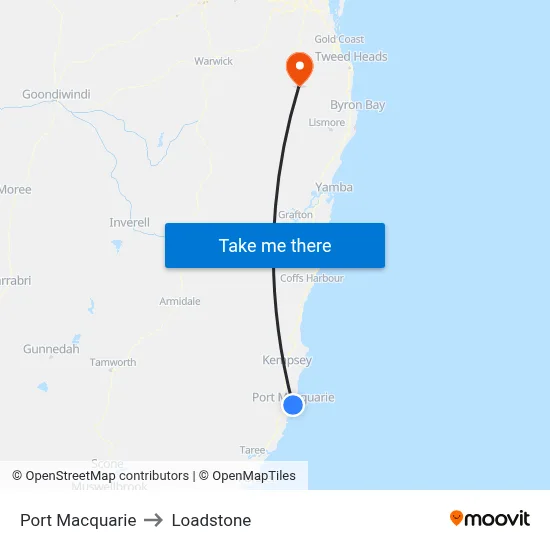 Port Macquarie to Loadstone map