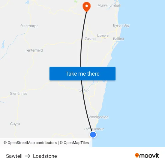 Sawtell to Loadstone map
