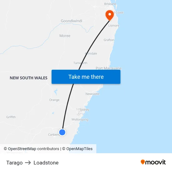 Tarago to Loadstone map