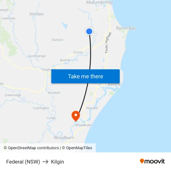 Federal (NSW) to Kilgin map