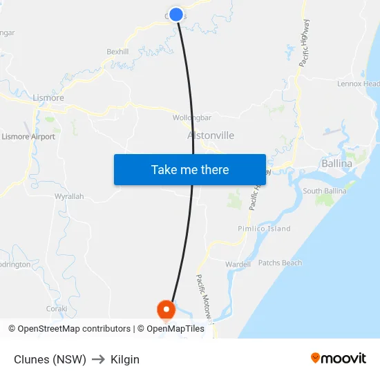 Clunes (NSW) to Kilgin map