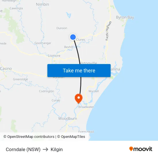 Corndale (NSW) to Kilgin map