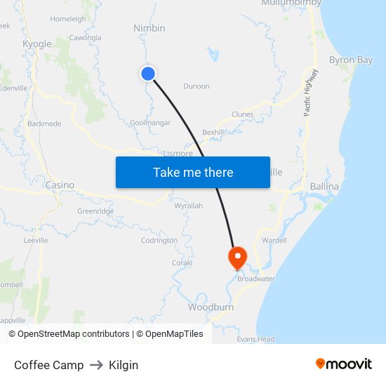 Coffee Camp to Kilgin map