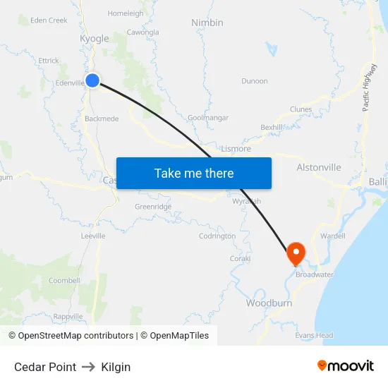 Cedar Point to Kilgin map