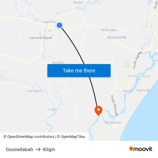 Goonellabah to Kilgin map