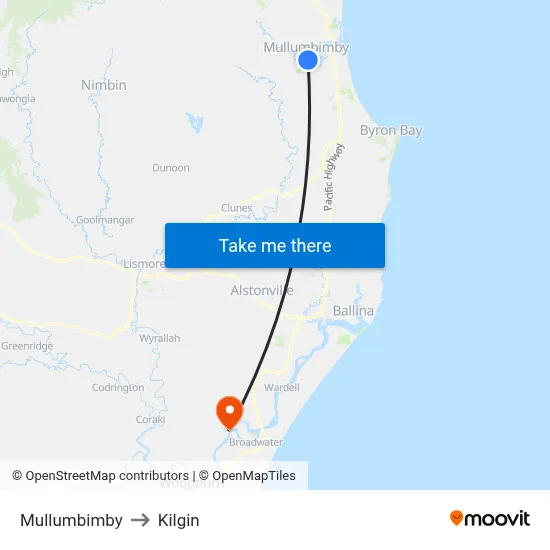 Mullumbimby to Kilgin map
