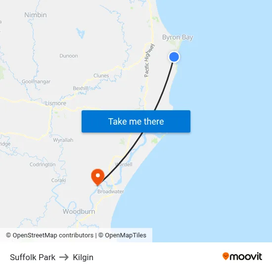 Suffolk Park to Kilgin map