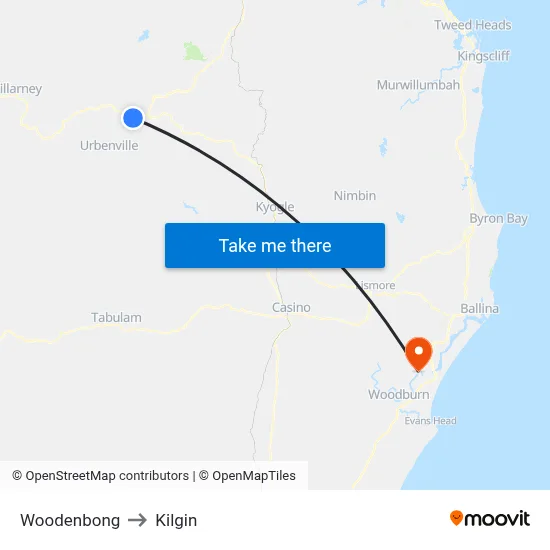 Woodenbong to Kilgin map