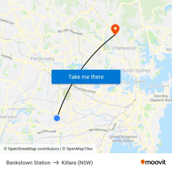 Bankstown Station to Killara (NSW) map