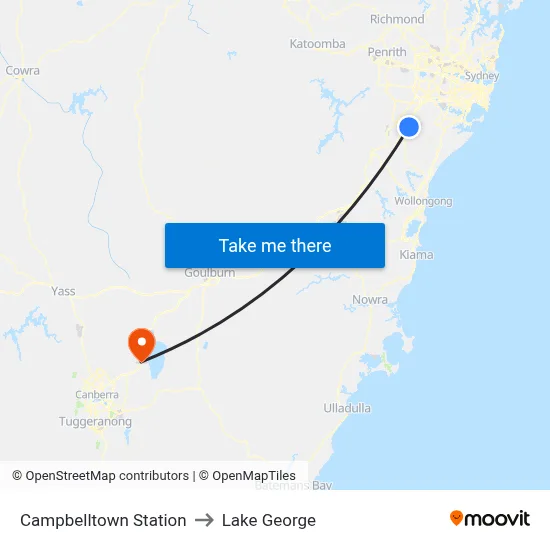 Campbelltown Station to Lake George map
