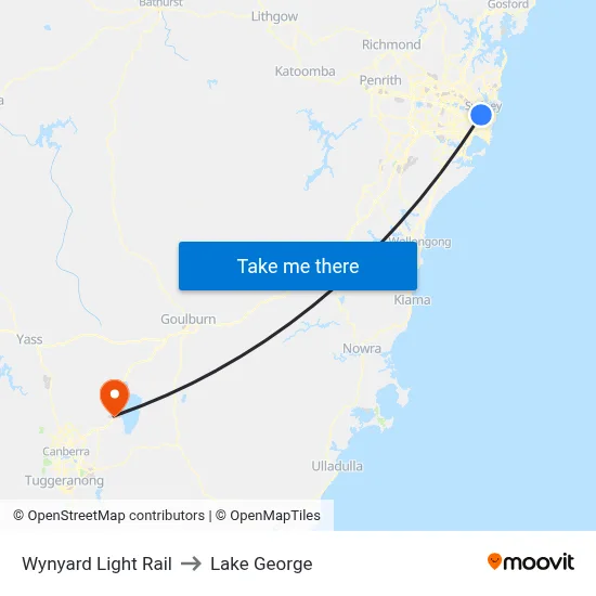 Wynyard Light Rail to Lake George map