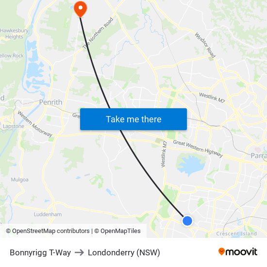 Bonnyrigg T-Way to Londonderry (NSW) map