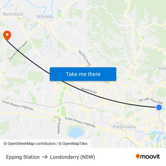 Epping Station to Londonderry (NSW) map