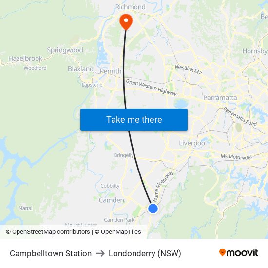 Campbelltown Station to Londonderry (NSW) map