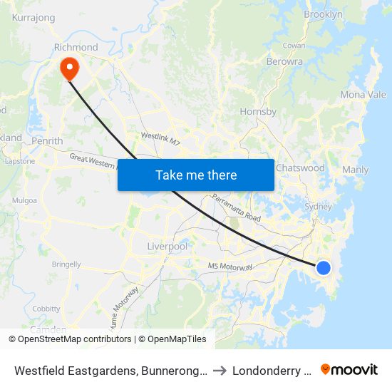 Westfield Eastgardens, Bunnerong Rd, Stand A to Londonderry (NSW) map