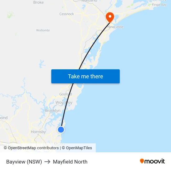 Bayview (NSW) to Mayfield North map