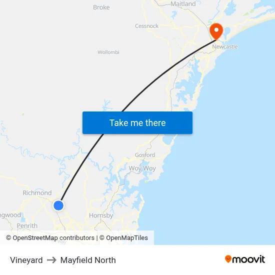 Vineyard to Mayfield North map