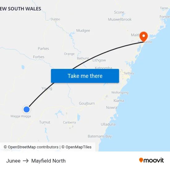 Junee to Mayfield North map
