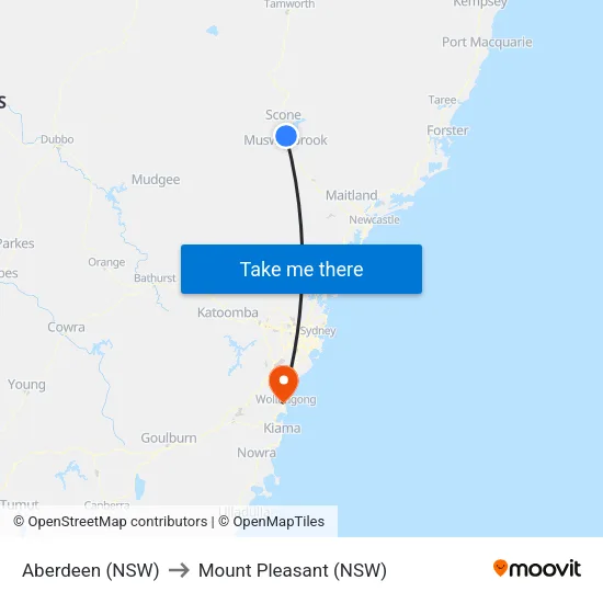 Aberdeen (NSW) to Mount Pleasant (NSW) map