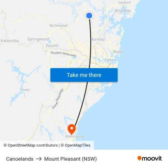 Canoelands to Mount Pleasant (NSW) map