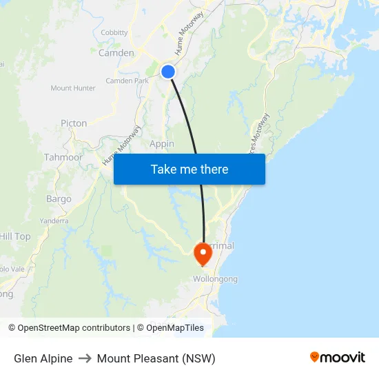 Glen Alpine to Mount Pleasant (NSW) map