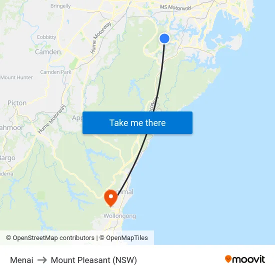 Menai to Mount Pleasant (NSW) map
