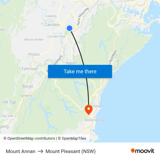 Mount Annan to Mount Pleasant (NSW) map