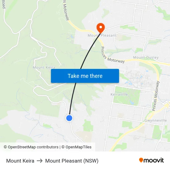 Mount Keira to Mount Pleasant (NSW) map