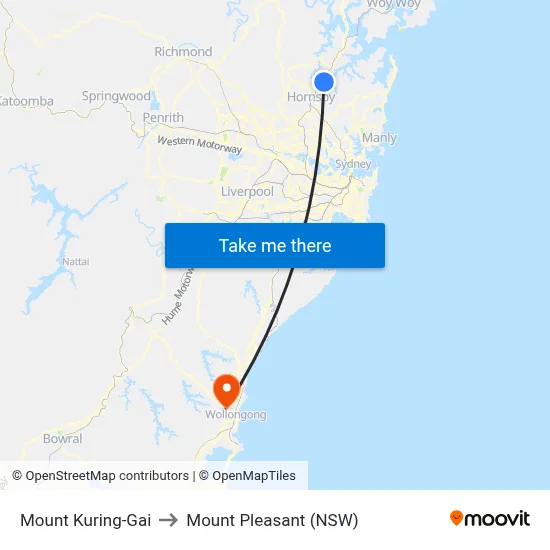 Mount Kuring-Gai to Mount Pleasant (NSW) map