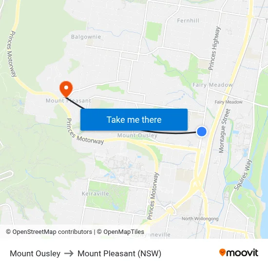 Mount Ousley to Mount Pleasant (NSW) map