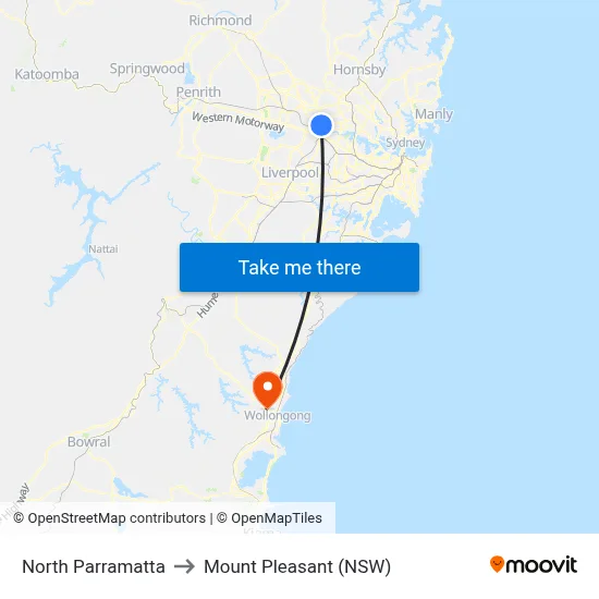 North Parramatta to Mount Pleasant (NSW) map