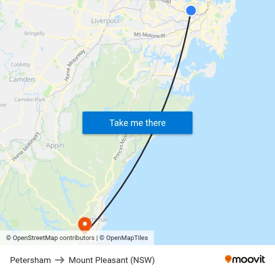 Petersham to Mount Pleasant (NSW) map