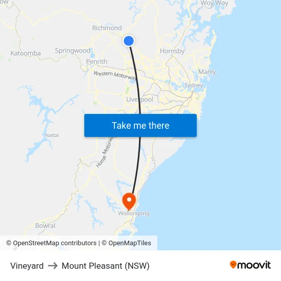 Vineyard to Mount Pleasant (NSW) map